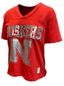 Womens Huskers Sequins VNeck Waist Length Tee Nebraska Cornhuskers, Nebraska  Ladies Tops, Huskers  Ladies Tops, Nebraska  Ladies, Huskers  Ladies, Nebraska Womens Red Iron N With Silver Sequin SS VNeck Waist Length Tee Pressbox, Huskers Womens Red Iron N With Silver Sequin SS VNeck Waist Length Tee Pressbox